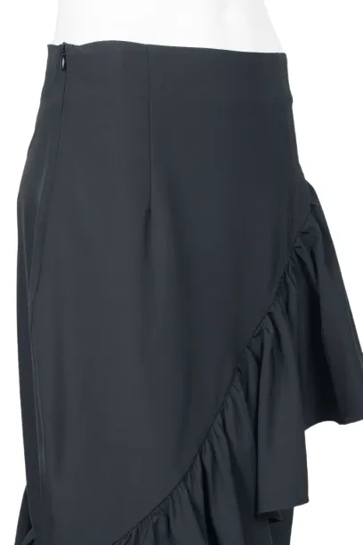 Why Dress Mid Waist Ruffled Zipper Side Solid Crepe Skirt