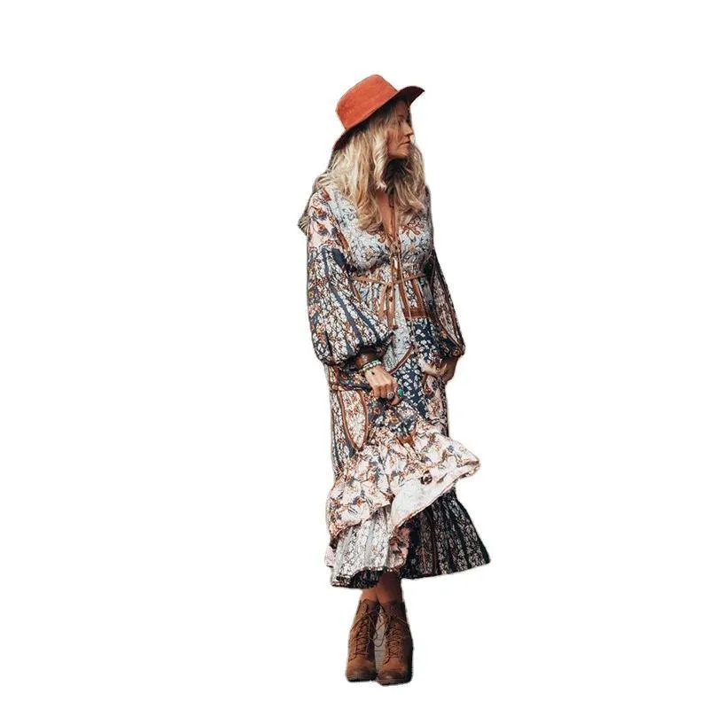 Women Bohemia Floral Print Maxi Dresses