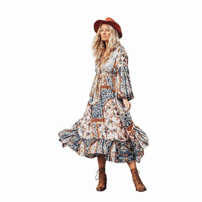 Women Bohemia Floral Print Maxi Dresses