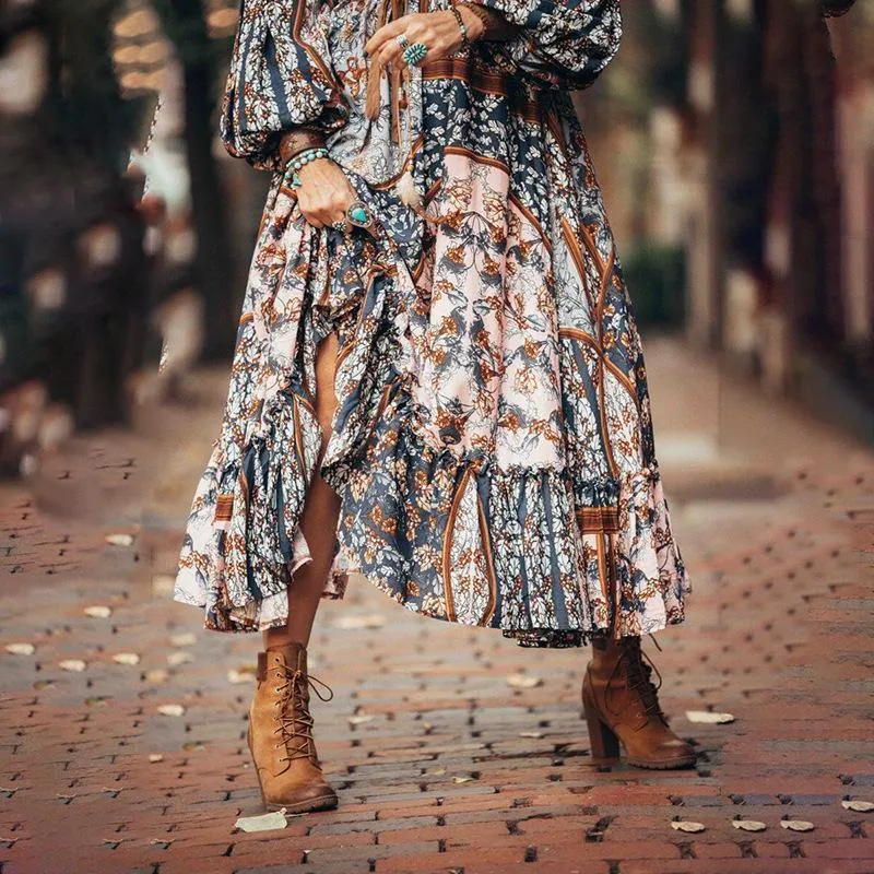 Women Bohemia Floral Print Maxi Dresses