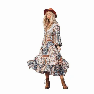 Women Bohemia Floral Print Maxi Dresses