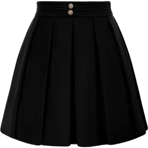 Women Pleated High Waisted Skirt A Line Skater Skirt with Pockets, Black