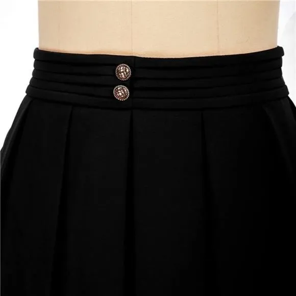 Women Pleated High Waisted Skirt A Line Skater Skirt with Pockets, Black