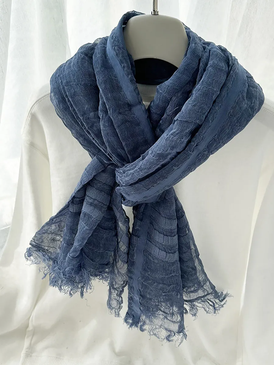 Women Stripe Linen Thin Scarf