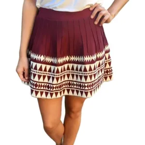 Women's mini dress printed skirt pleated crimson &amp; cream fresh fabric red size M