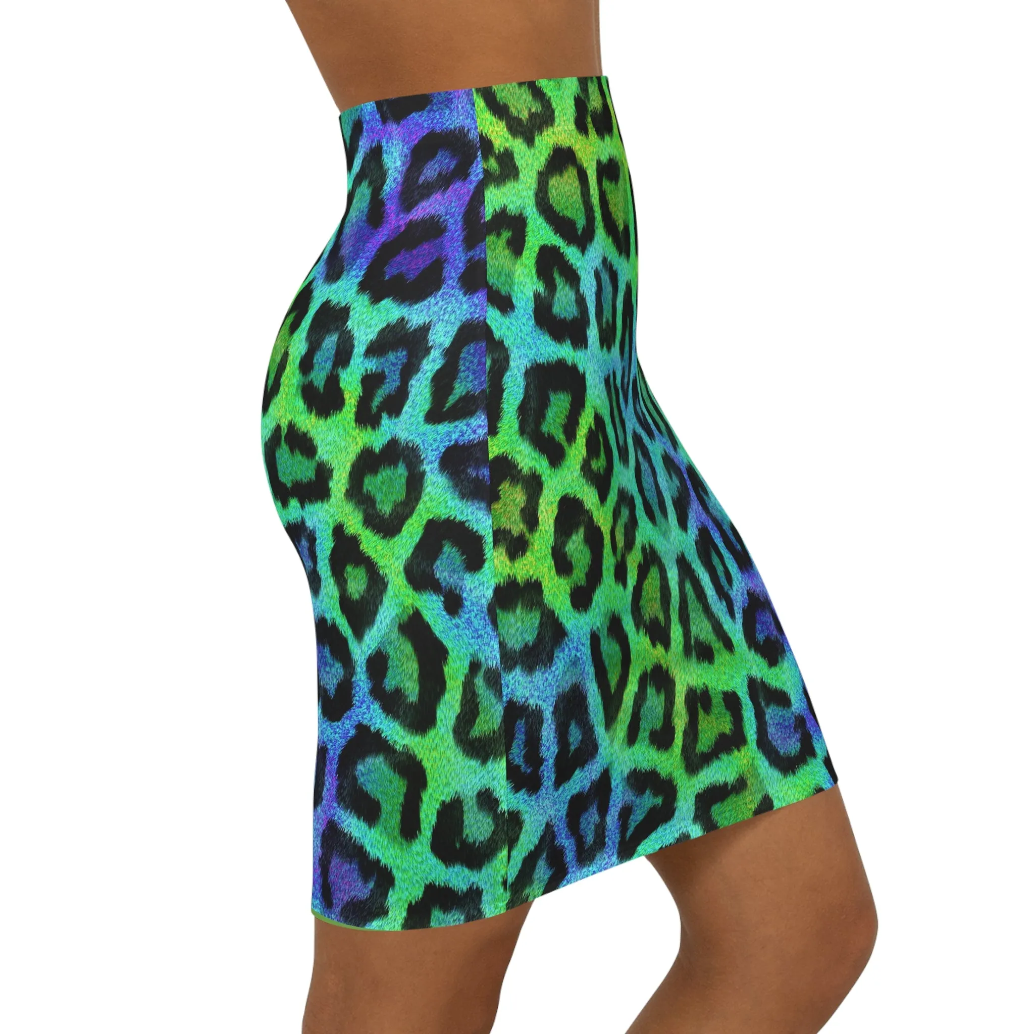 Women's Multicolored Leopard Print Mid-Waist Pencil Skirt