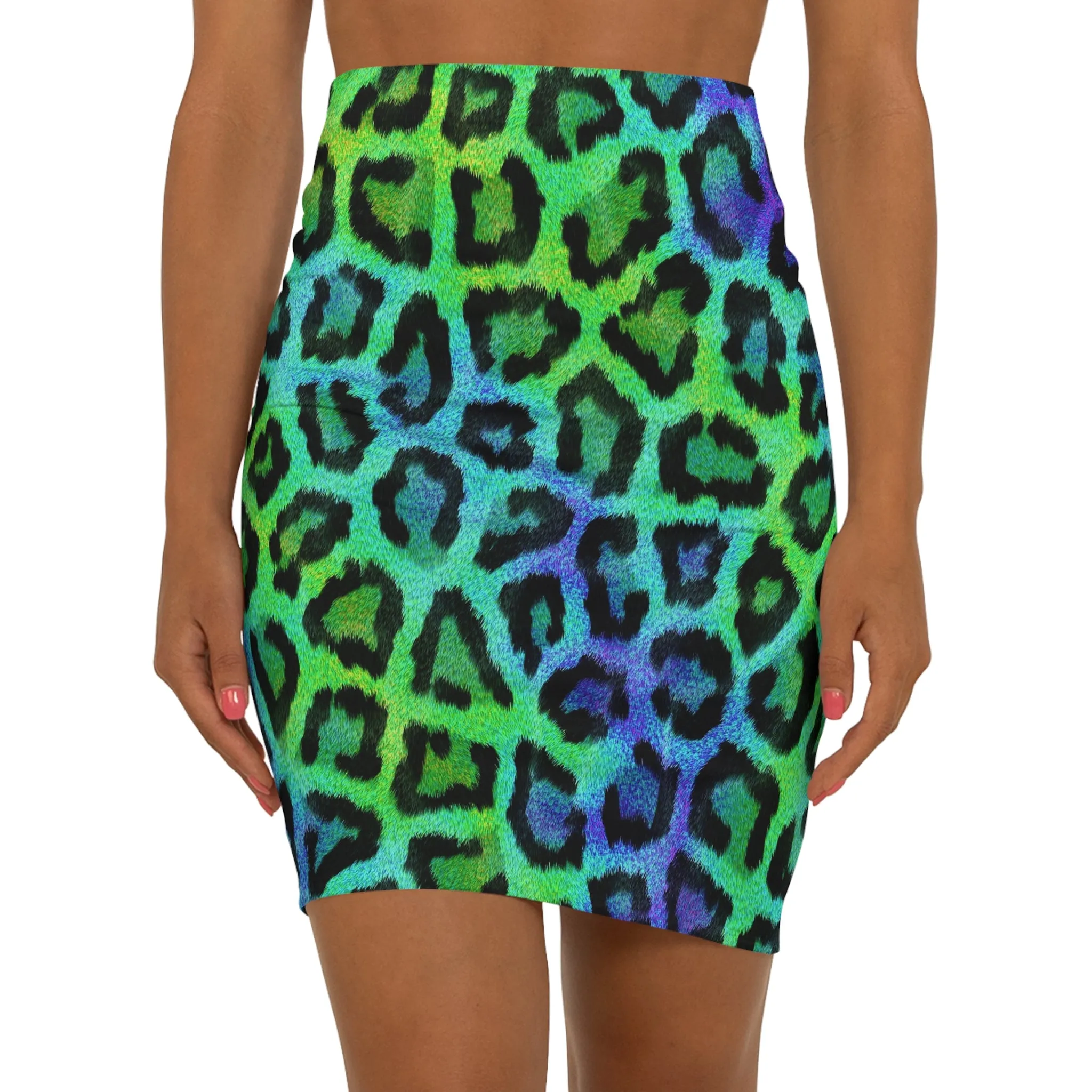 Women's Multicolored Leopard Print Mid-Waist Pencil Skirt