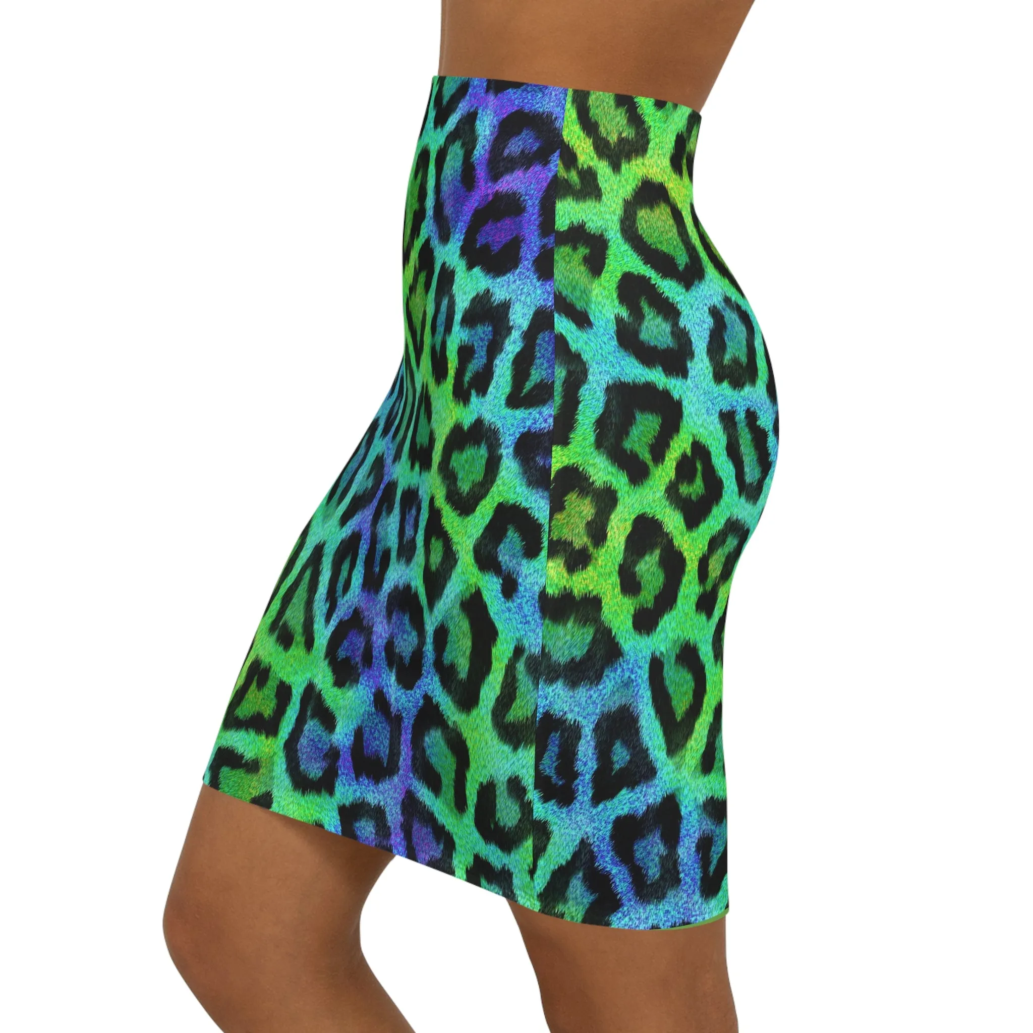 Women's Multicolored Leopard Print Mid-Waist Pencil Skirt