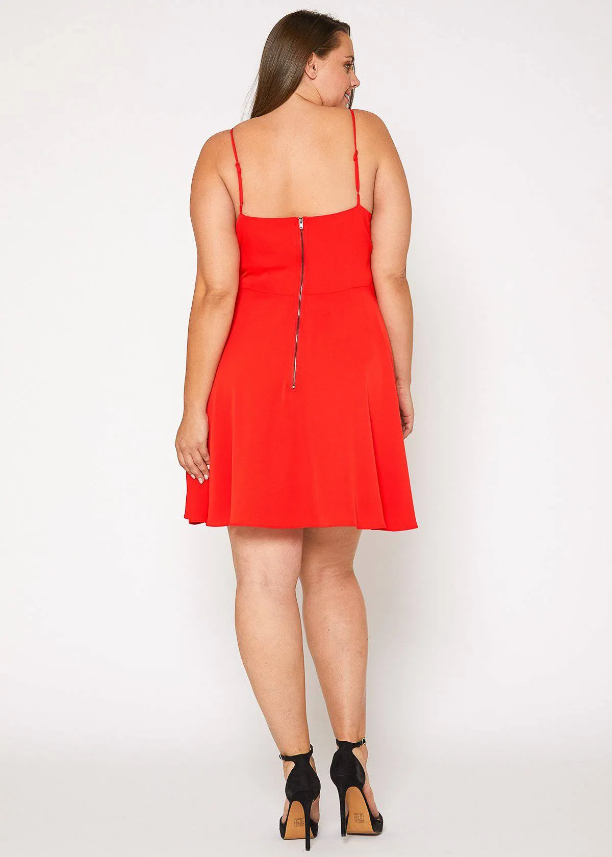 Women's Plus Size V-neck Spaghetti Strap Cocktail Dress in Poppy Red