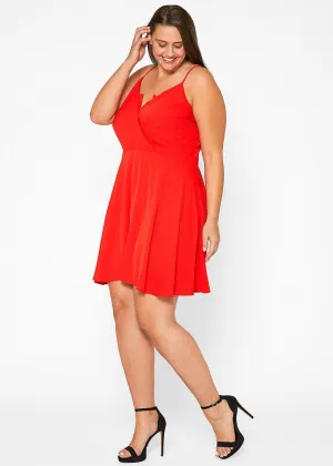 Women's Plus Size V-neck Spaghetti Strap Cocktail Dress in Poppy Red