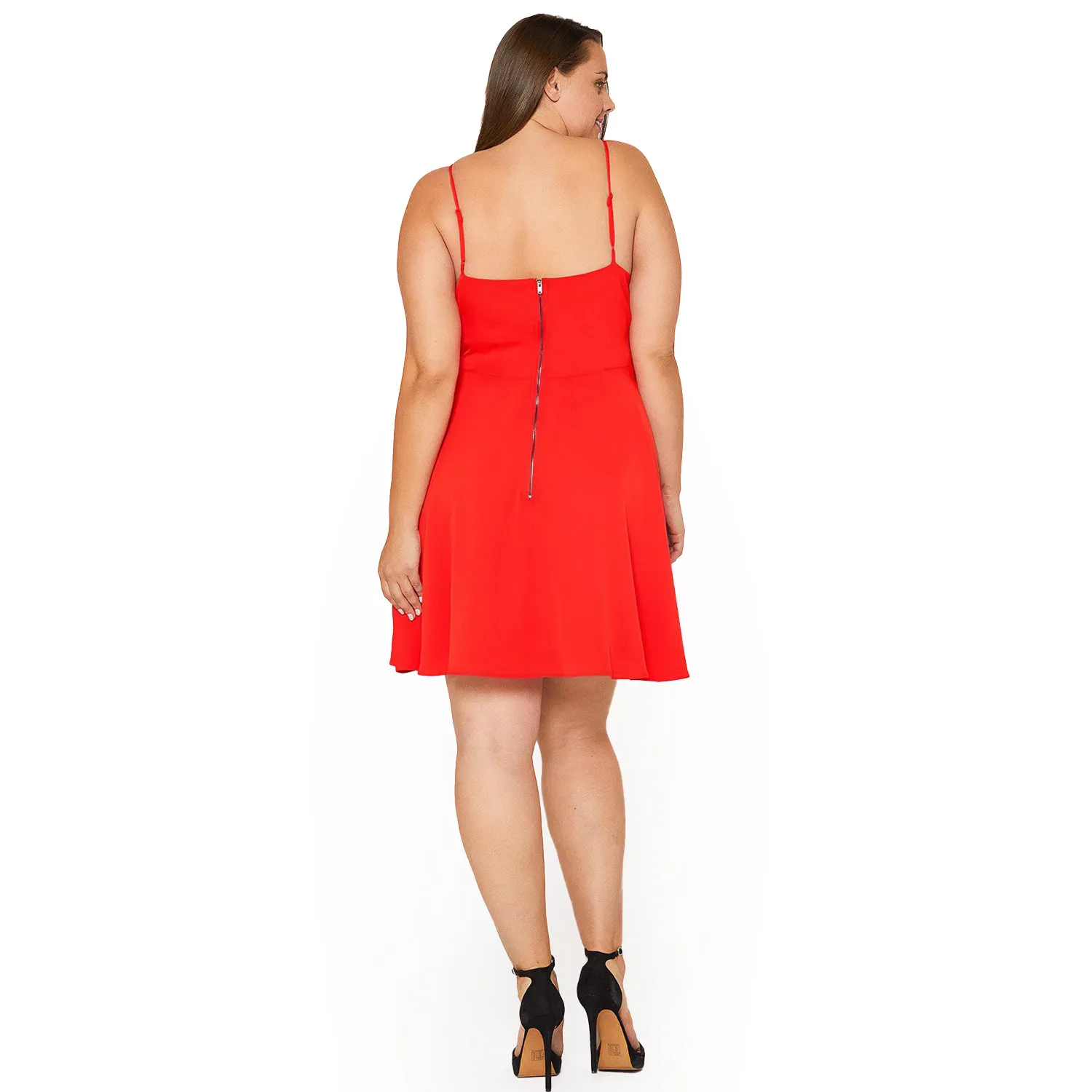 Women's Plus Size V-neck Spaghetti Strap Cocktail Dress in Poppy Red