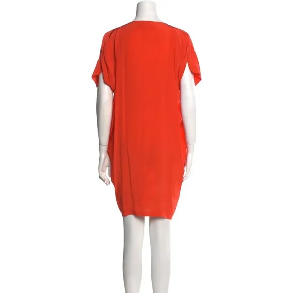 Womens Size Small Vince Coral Red Pure Silk V-Neck Silk Short Sleeve Mini Dress