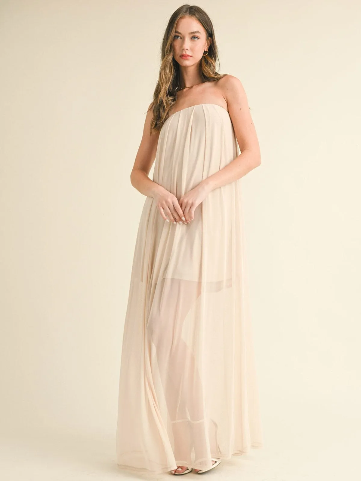 WOMEN'S SLEEVELESS MESH TUNIC TUBE MAXI DRESS