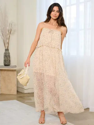 WOMEN'S SLEEVELESS RUFFFLE LOOSE FIT FLORAL MAXI DRESS
