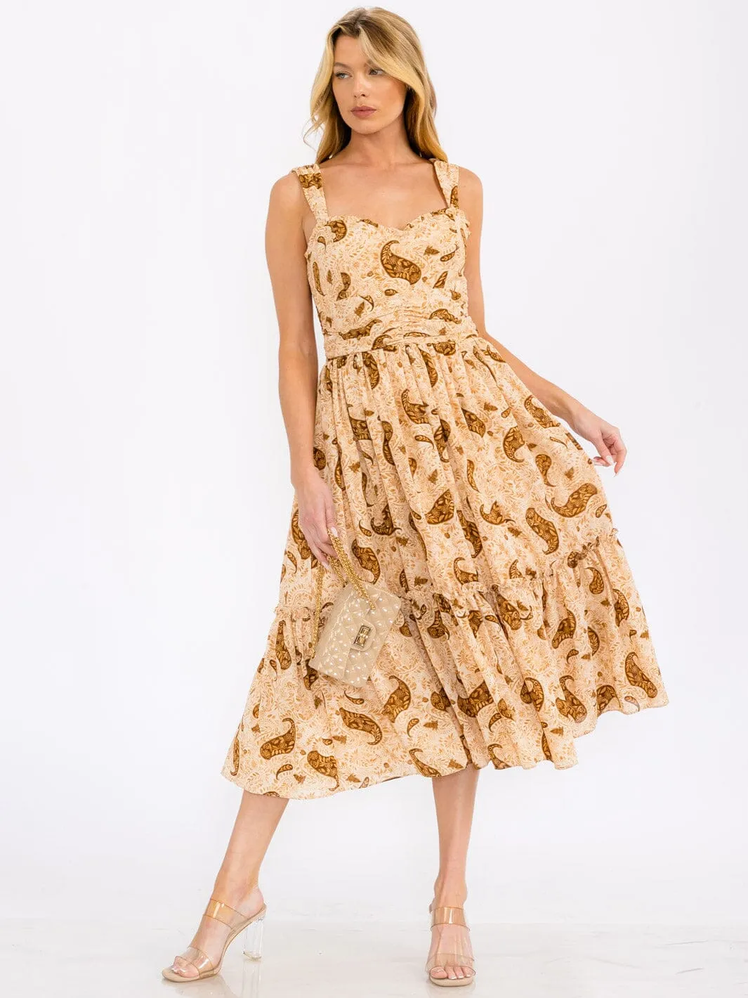 WOMEN'S SLEEVELESS SMOCK PAISLEY PRINT MAXI DRESS
