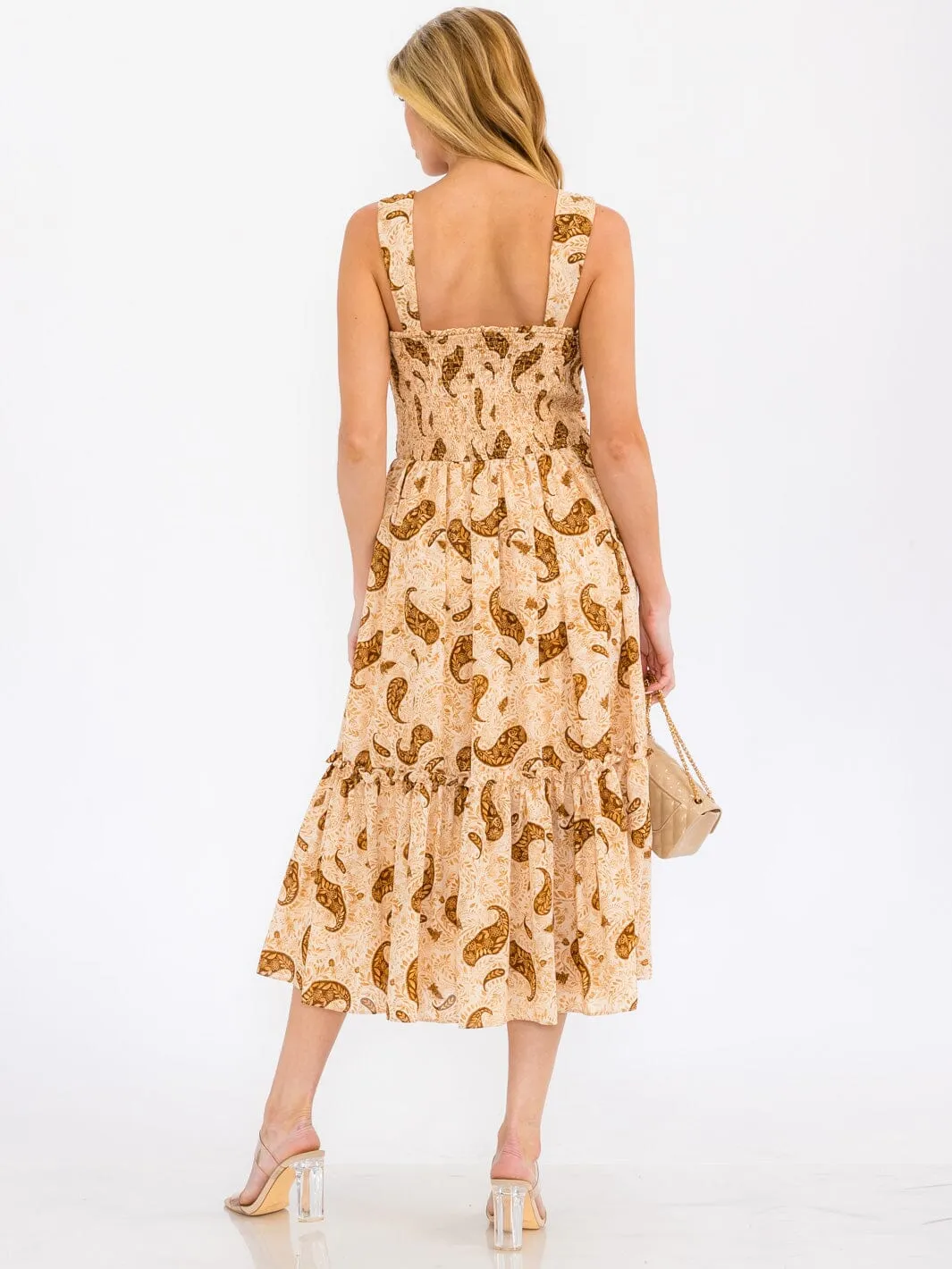 WOMEN'S SLEEVELESS SMOCK PAISLEY PRINT MAXI DRESS