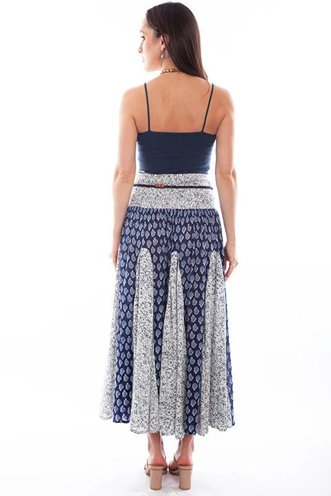 Women's White & Navy Print Boho Maxi Skirt