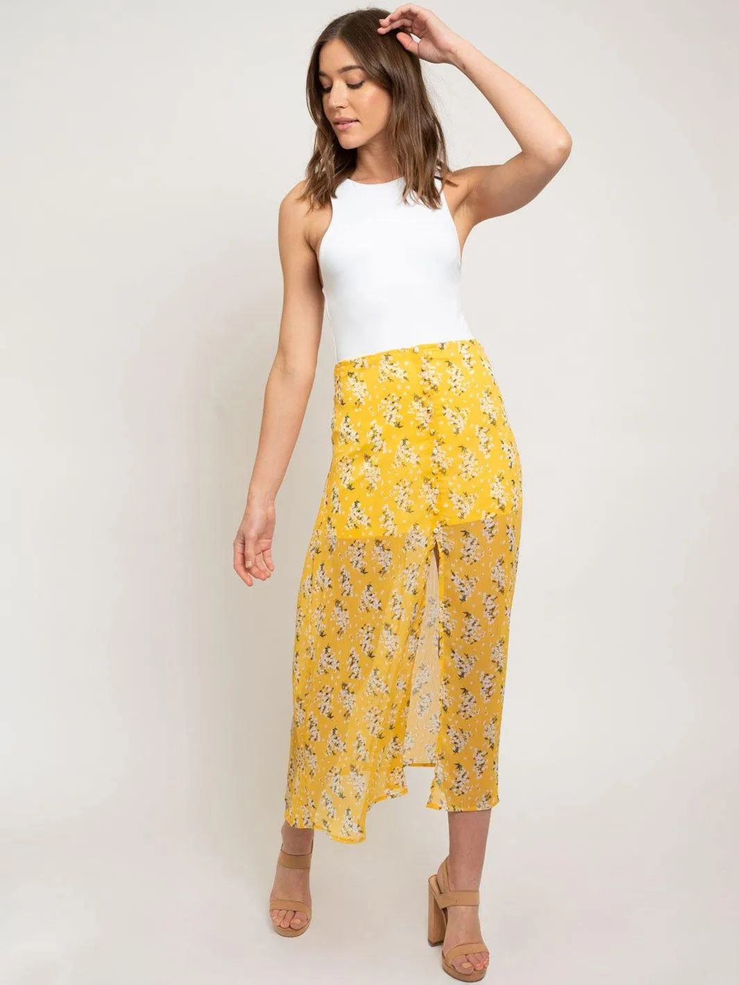 WOMEN'S YELLOW FLORAL SKIRT