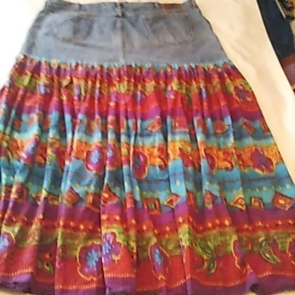 Wrangler Jean Skirt 47&quot; Waist 46&quot; Long Maxi Upcycled Vibrant Colors Boho Trendy
