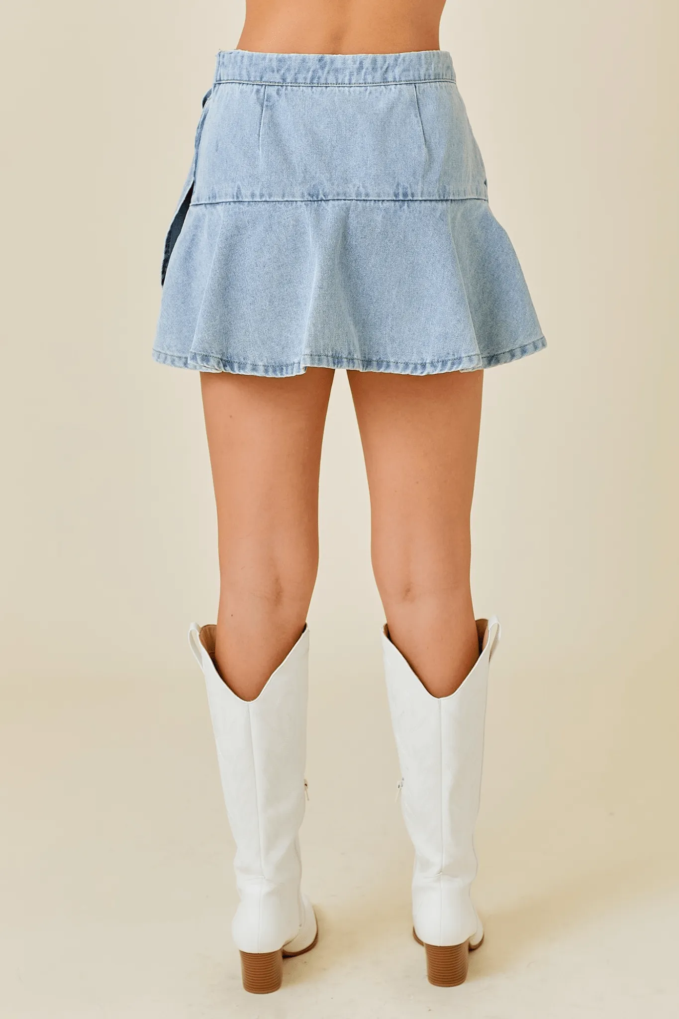 Wrapped Skort in Washed Denim
