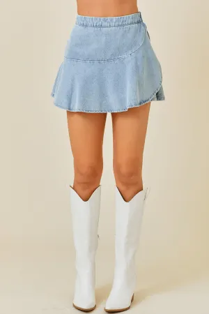 Wrapped Skort in Washed Denim
