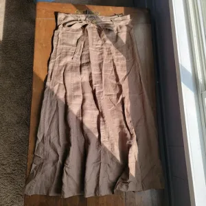 y2k Ecologie 100% Linen Maxi Flare Belted Skirt sz 14 Brown Coastal Minimalist