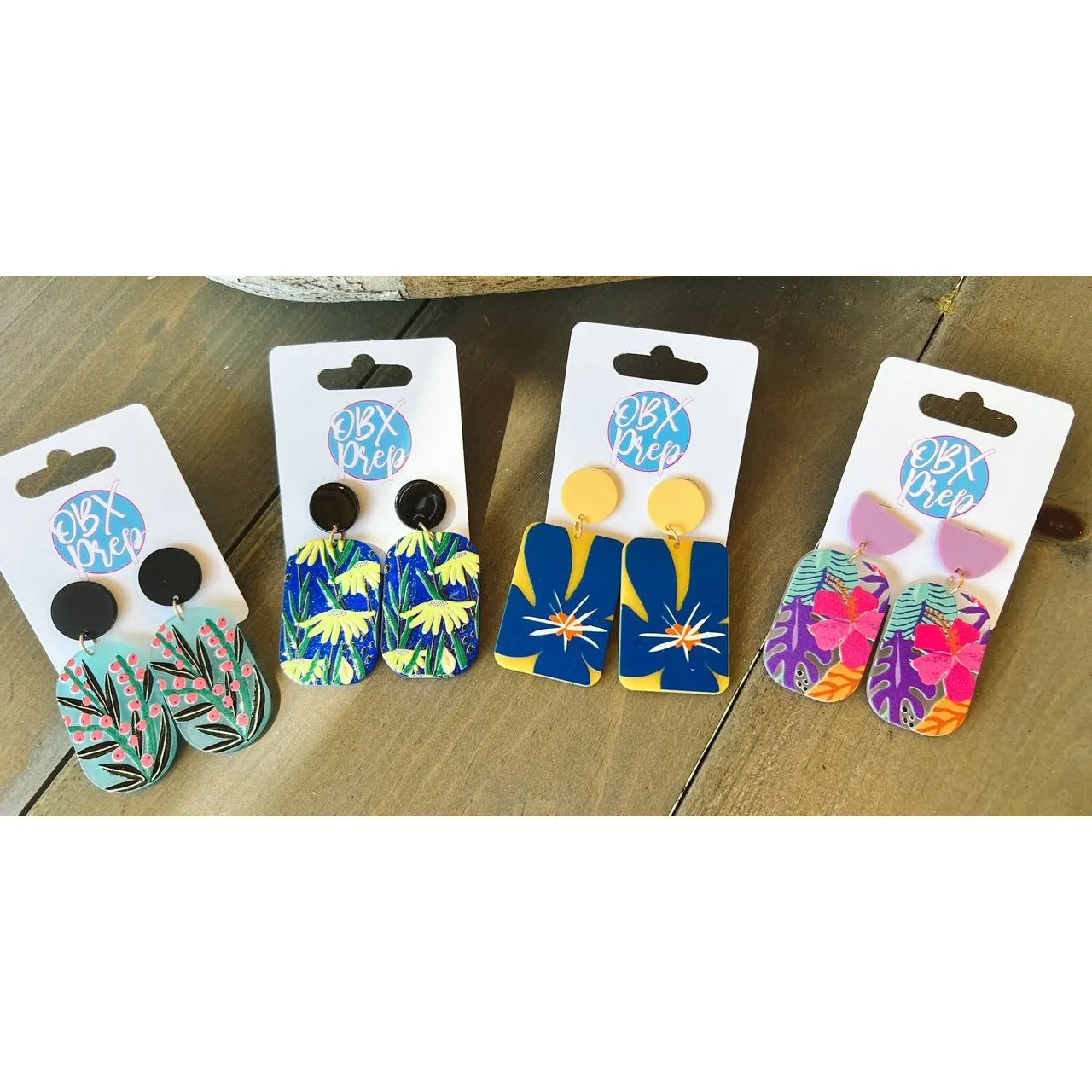 Yellow and Blue Floral Acrylic Drop Earrings