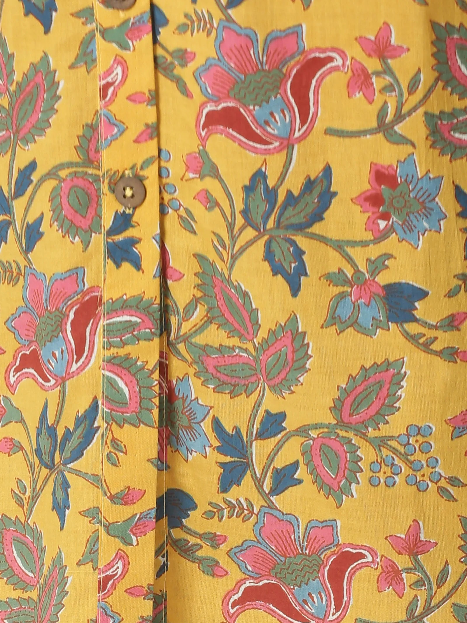 Yellow Ethnic Printed A-line Strappy Dress with Front Pockets