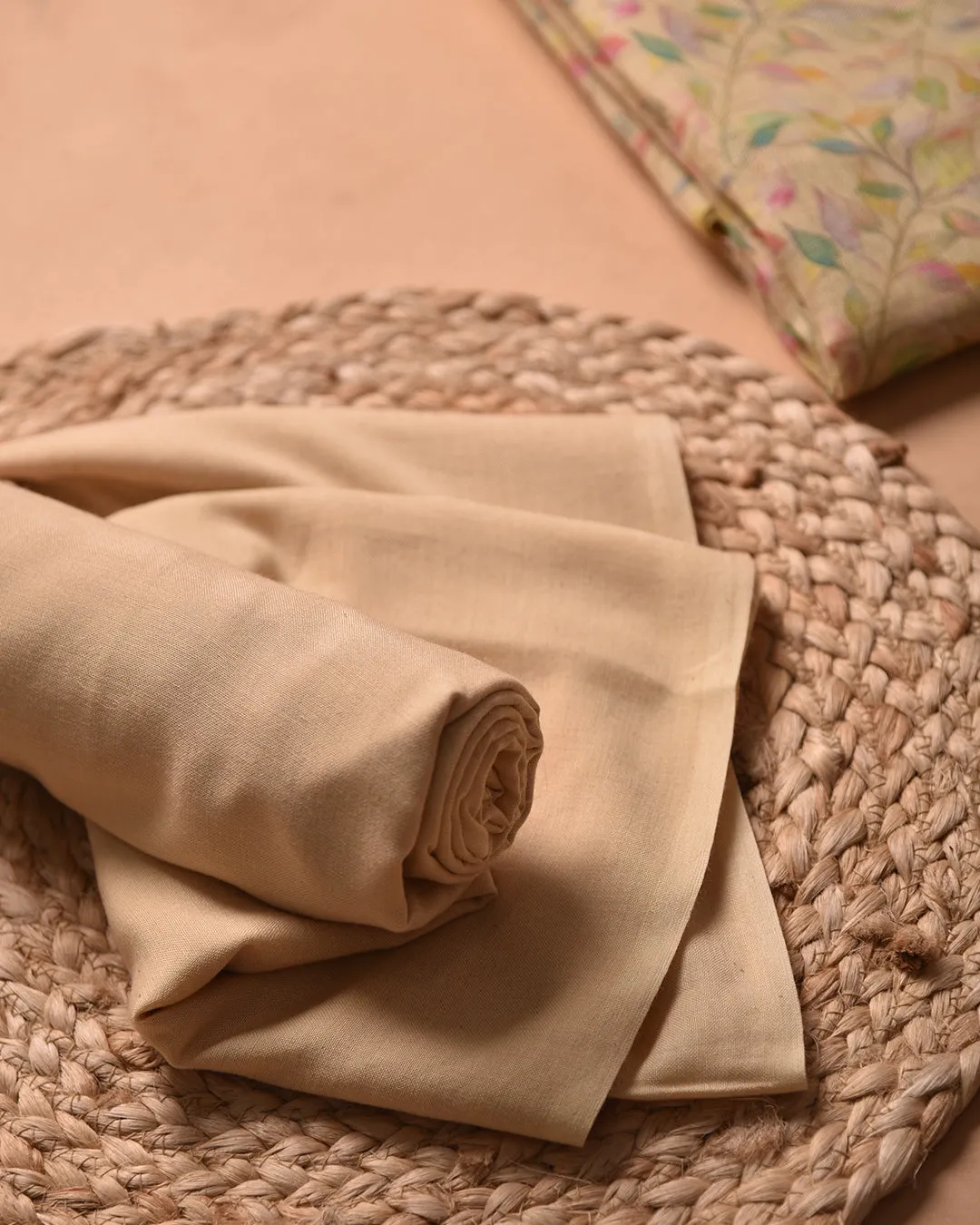Yellow Pure Linen Printed Unstitched Co-ord Set Fabric With Linen Bottom Fabric