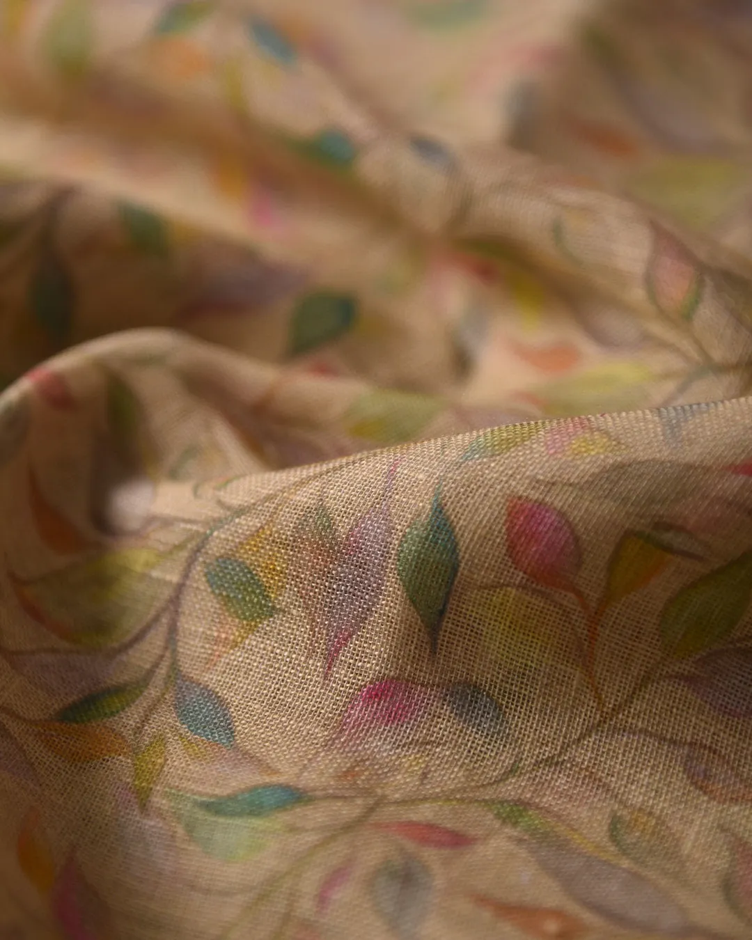 Yellow Pure Linen Printed Unstitched Co-ord Set Fabric With Linen Bottom Fabric