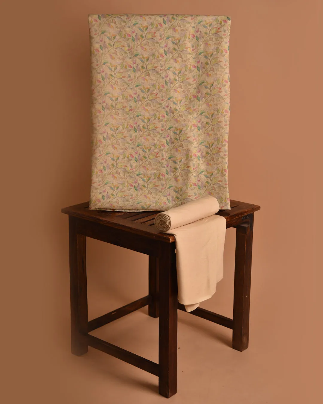 Yellow Pure Linen Printed Unstitched Co-ord Set Fabric With Linen Bottom Fabric