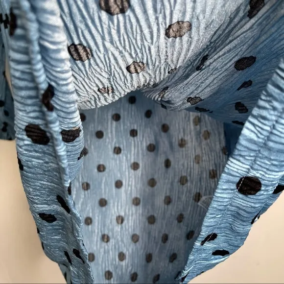 ZARA Blue Polka Dot Crinkle Puff Pleated Shoulder Long Sleeve Mini Dres Sz M NWT