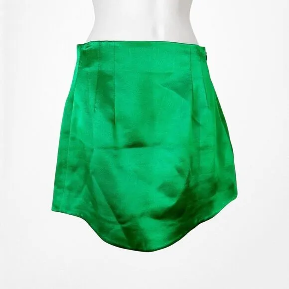 Zara Green Satin High Waisted Pleated Bodycon Mini Skirt Size XS