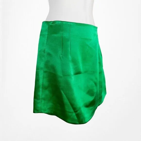 Zara Green Satin High Waisted Pleated Bodycon Mini Skirt Size XS