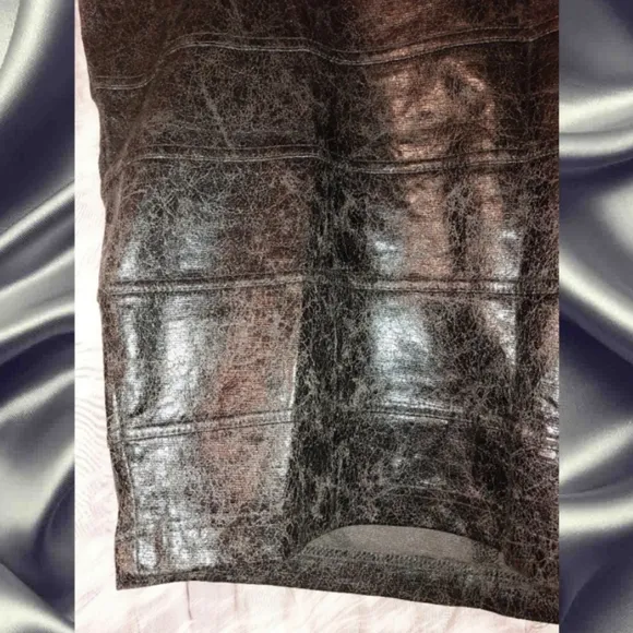 z.Cavaricci brand Blk Faux Leather Crinkle Soft Knit Bandage Pencil Skirt Sz 18