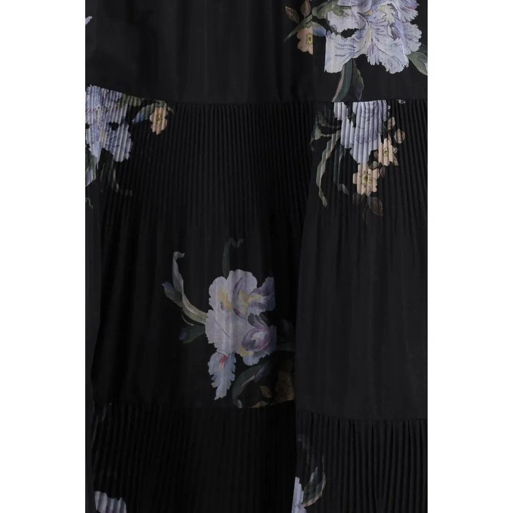 ZIMMERMANN Women Black Dress Fabric Floral Print A-Line Balloon Sleeve Gown Sz 2
