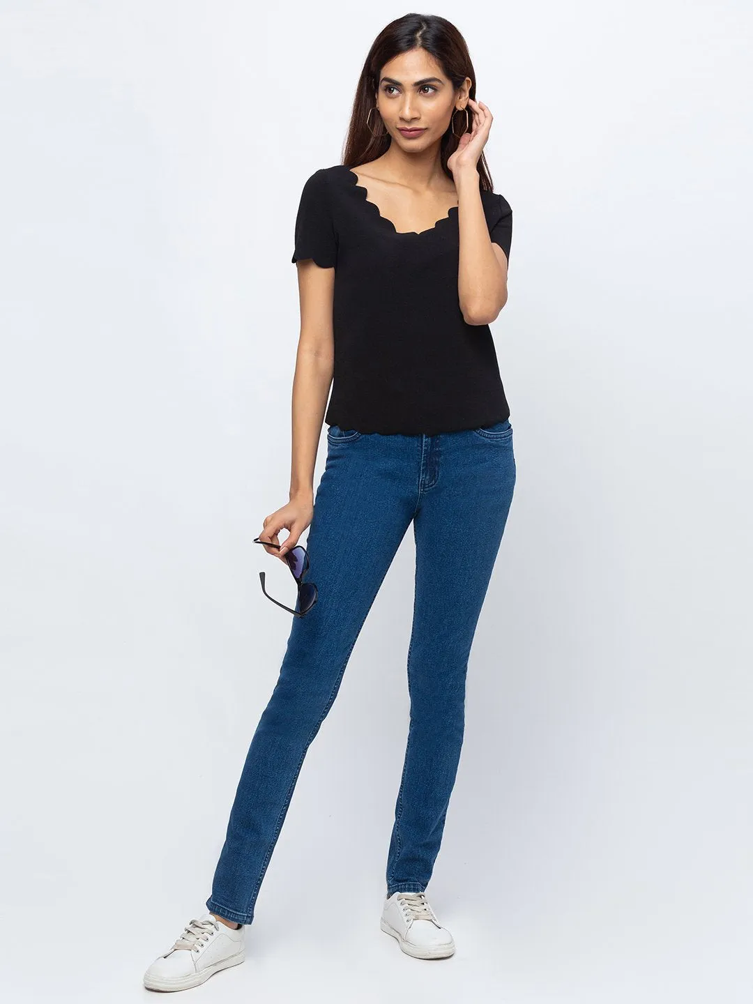 ZOLA Dx Blue Pencil Fit Full Length Denim Jeans For Women