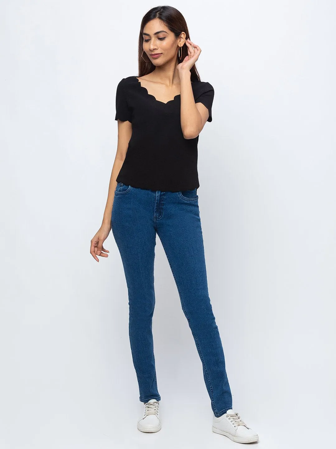 ZOLA Dx Blue Pencil Fit Full Length Denim Jeans For Women